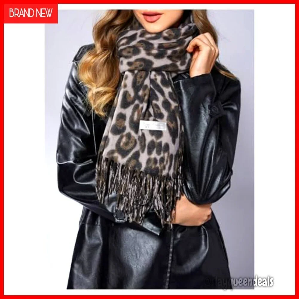 Leopard Print Shawl Scarf Lightweight Fringe Wrap One Size Polyester